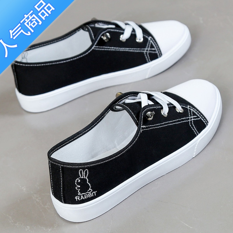 SUNTEK小兔子帆布鞋女2023春夏款女学生休闲板鞋百搭一脚蹬老北京布鞋潮高清大图