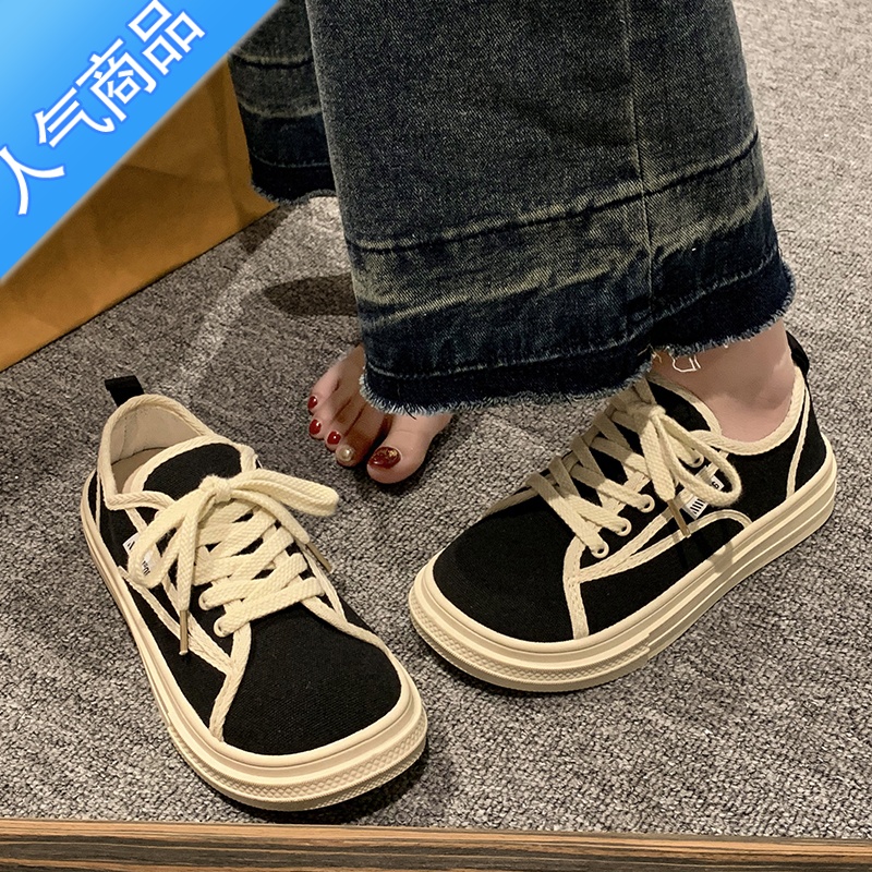 SUNTEK小香风女鞋ins潮鞋2023春季厚底帆布鞋女百搭小白鞋休闲板鞋高清大图