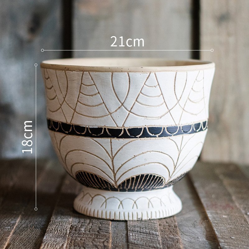 家柏饰(CORATED)埃及纹饰柱盆高脚花盆花器花瓶特大型号艺术风格花园装饰 埃及古纹饰高盆底部已打孔 中高清大图