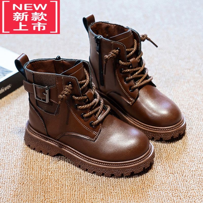 可莉允女童马丁靴2022冬季新款二棉鞋女孩皮面儿童靴子网红男童加绒短靴图片