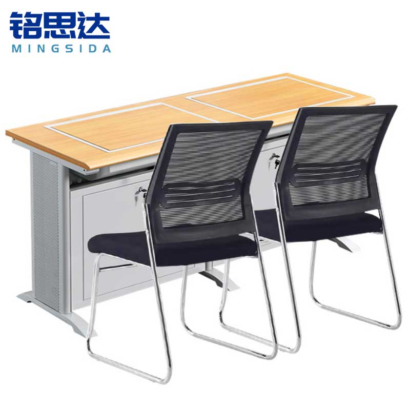 铭思达翻转电脑桌双人位含椅套高清大图