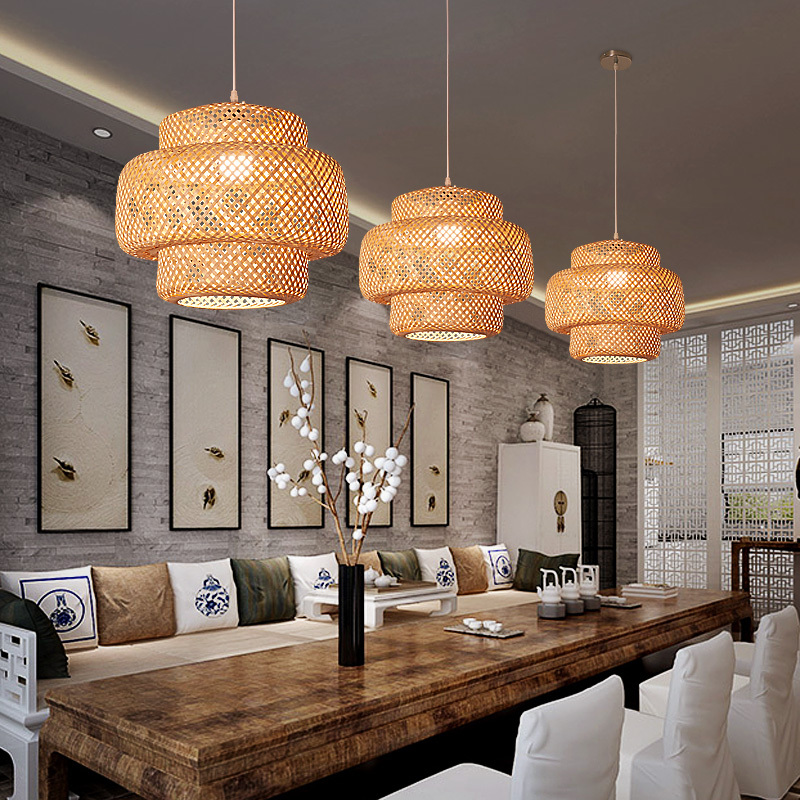 新中式竹编吊灯餐厅闪电客禅意茶楼酒店火锅店灯民宿套餐竹艺日式吊灯