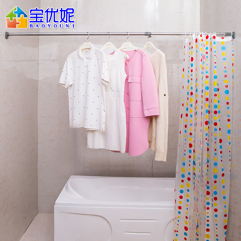 宝优妮 浴室窗帘杆套装免打孔淋浴房横杆卫生间晾衣架伸缩杆浴帘杆1个装送浴帘布 DQ0210 冷灰色高清大图