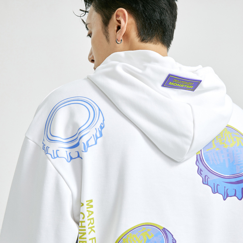 马克华菲男士卫衣2022秋季新款廓形青春活力趣动满印潮流连帽卫衣男