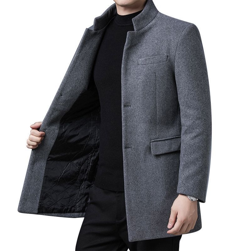 恒源祥毛呢大衣男冬季加厚保暖呢子中年中长款冬装爸爸装外套