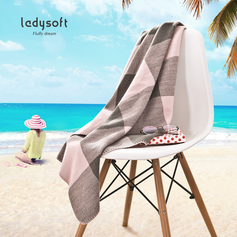 ladysoft御棉堂 波斯纶披肩旅行毯方格针织毛巾毯80*135cm夏季午睡盖毯披肩毯出游