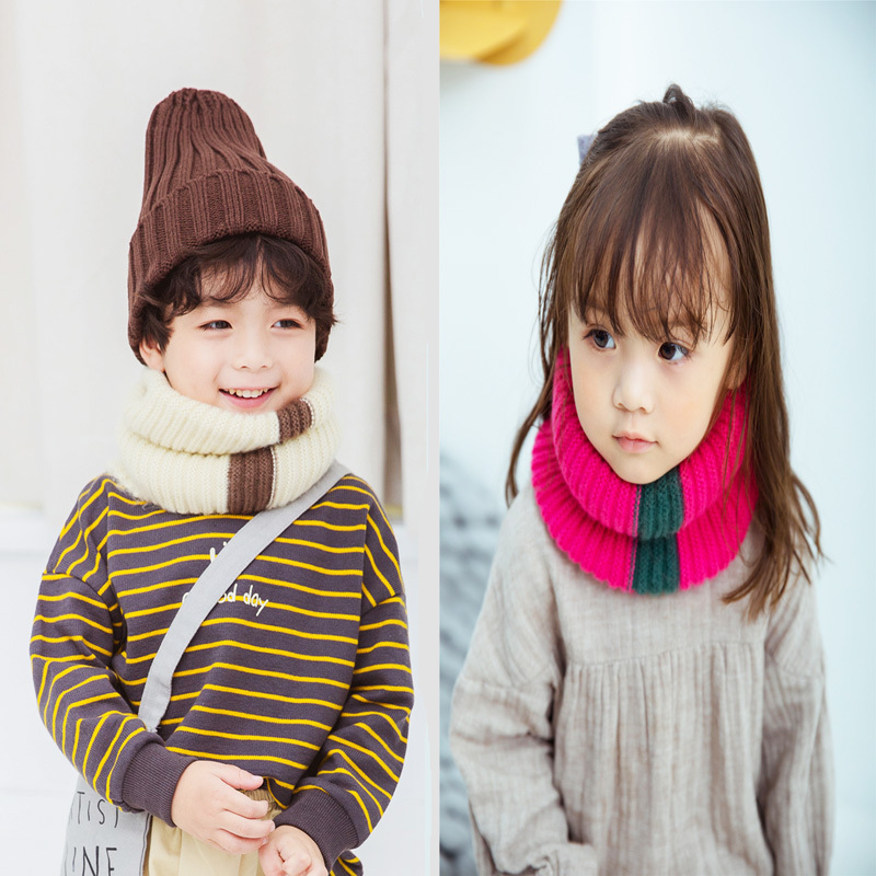儿童围脖秋冬季潮韩版加厚防寒小孩毛线脖套男童女童宝宝保暖围巾红色