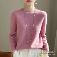 无缝一线成衣针织衫女圆领套头宽松打底衫春季新款纯色毛衣女 XXL 桃粉色