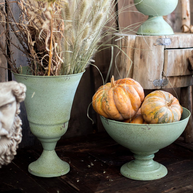 森美人大型铁艺高脚杯花器花盆 装饰收纳复古Tiffany蓝杂货花园高清大图