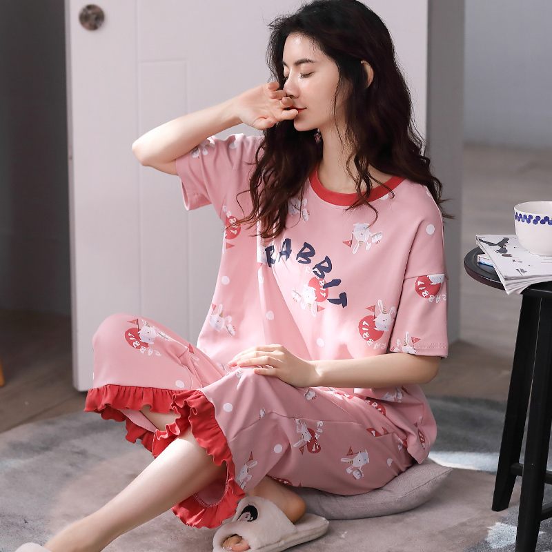 浪莎睡衣女夏季纯棉ins时尚可爱短袖短裤学生休闲夏天薄款家居服