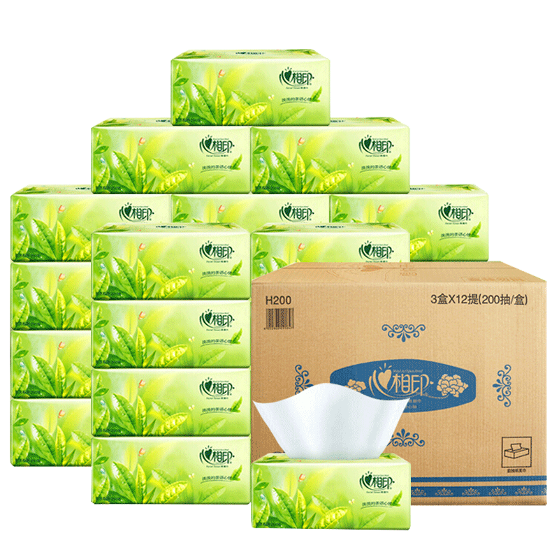 心相印H200茶语经典 200 抽二层盒装面巾纸190mm*210mm*2层 200 抽/盒 *3盒/提* 12提/