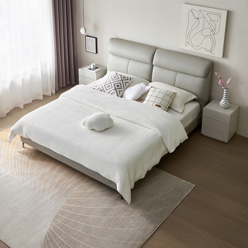 全友家居现代简约真皮床卧室家具护脊分段软靠双人床软床116017