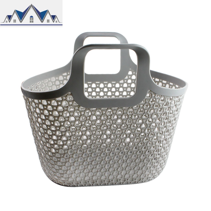 手提洗澡篮子软洗浴收纳浴室框澡篮韩国洗漱沐浴蓝筐女可爱浴筐 三维工匠收纳篮 浅灰色