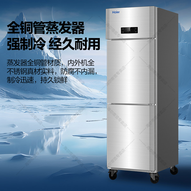 海尔商用厨房冰箱冷藏2门冷冻全铜全钢大容量酒店饭店餐厅食堂保鲜不锈钢 SL-460D2S高清大图