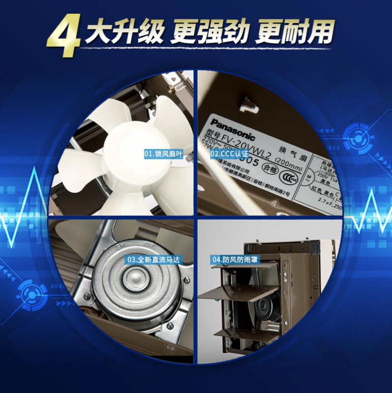 松下(Panasonic)换气扇10寸家用大风量工厂抽风机墙式换气扇卫生间排风扇壁用办公室教室抽风扇FV-25VWL2高清大图