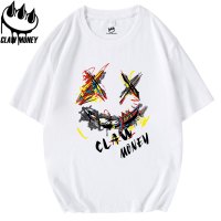 Claw money短袖t恤男夏潮牌纯棉笑脸印花半袖青少年宽松圆领体恤