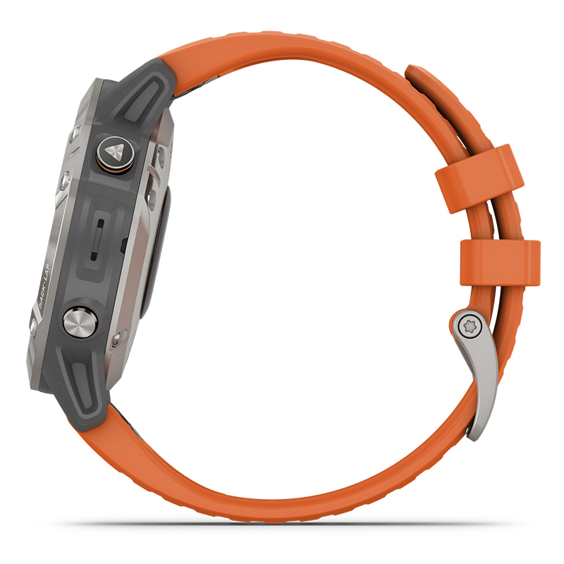 佳明（GARMIN）Fenix 6 Pro 蓝宝石钛合金灰色表圈GPS橙色表带运动户外智能心率多功能跑步手表中文版