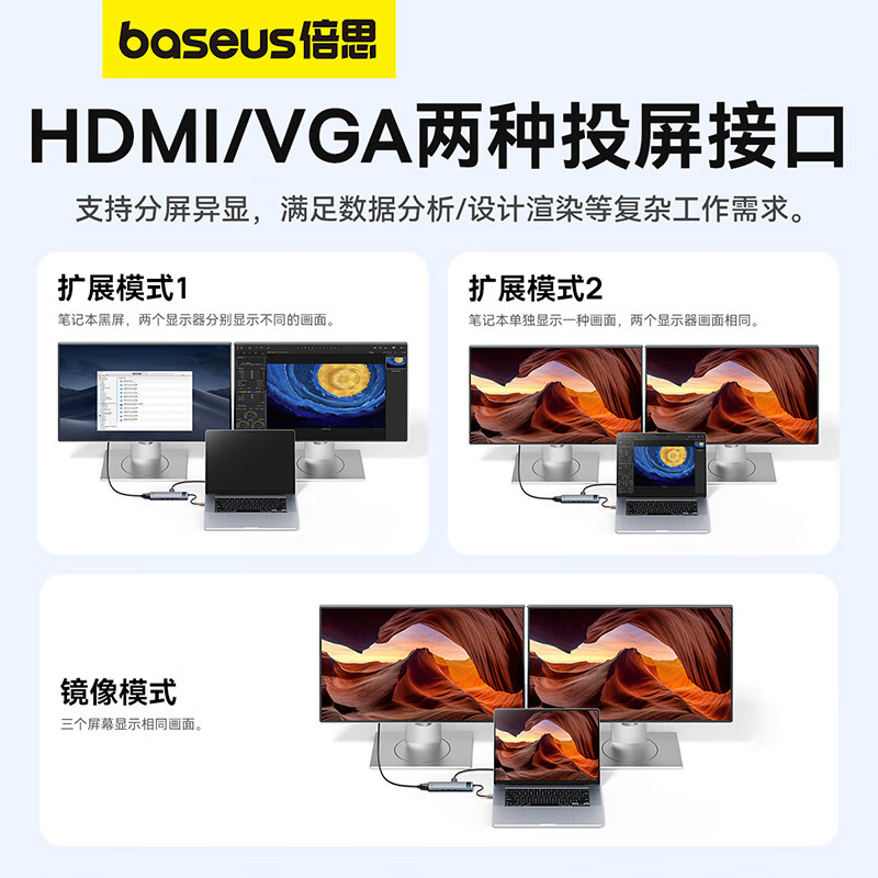 倍思 金属微光系列 十一合一多功能Type-C 扩展坞深灰色B00030709811-00高清大图