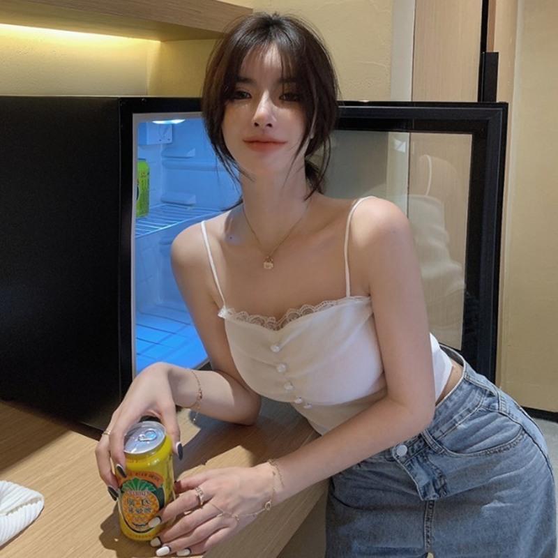 针织小吊带背心女夏季性感蕾丝紧身短款外穿打底美背内搭无袖上衣