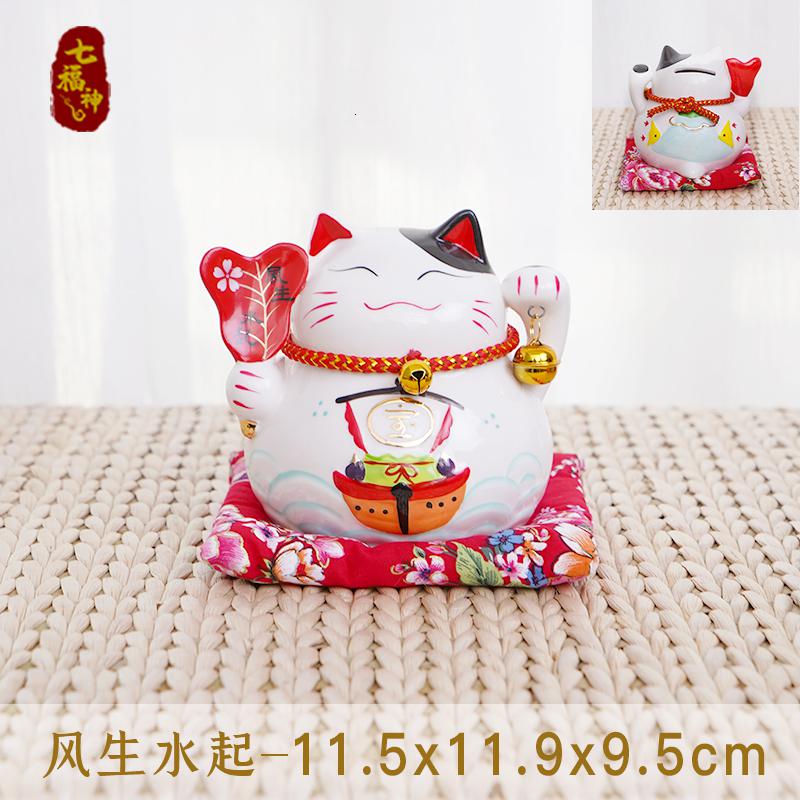 日本猫摆件办公室家居客厅饰品小号陶瓷开业迷你存钱罐储蓄罐 三维工匠 风生水起猫高清大图