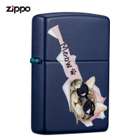 Zippo芝宝打火机美国进口防风煤油zippo打火机双色宠物猫咪239-C-000009好奇猫-海蓝哑漆