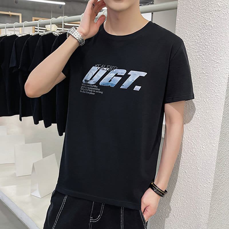 夏季男士短袖t恤宽松棉质白上衣服圆领男装半袖潮流体恤 莎丞图片