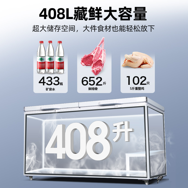 星星(XINGX)BD/BC-408GD厨房商用保鲜设备卧式冷柜单温冷藏冷冻转换家用大容量-35℃深冷速冻超市丸子雪糕柜