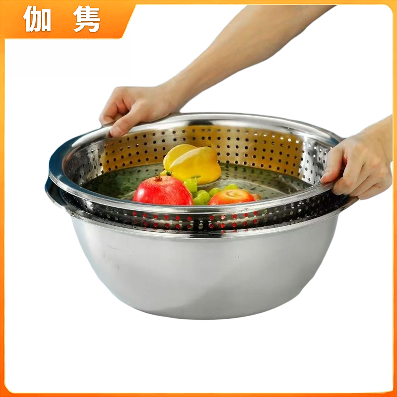 伽隽 不锈钢洗菜盆+沥水盆 40cm 套高清大图