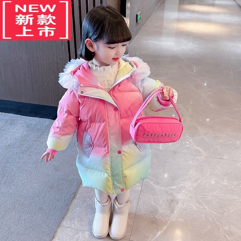 可莉允女童棉服2022年新款冬季中长款洋气毛领外套宝宝加厚羽绒服图片