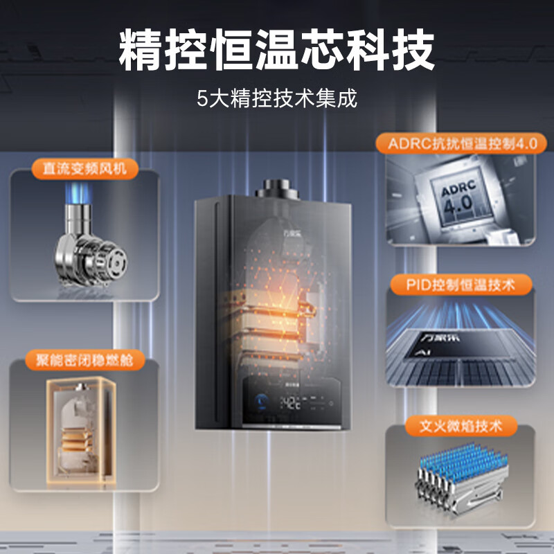 万家乐平衡式燃气热水器P5R1 升级4.0精控恒温浴室开放厨房厨柜均可安装 双重节能45% 16L高清大图