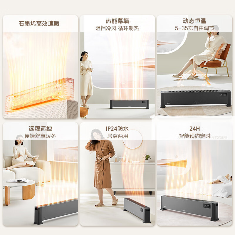 美的(Midea)“新星”石墨烯取暖器/节能电暖器/远程遥控电暖气家用/浴室踢脚线/速热移动地暖HDV22GR