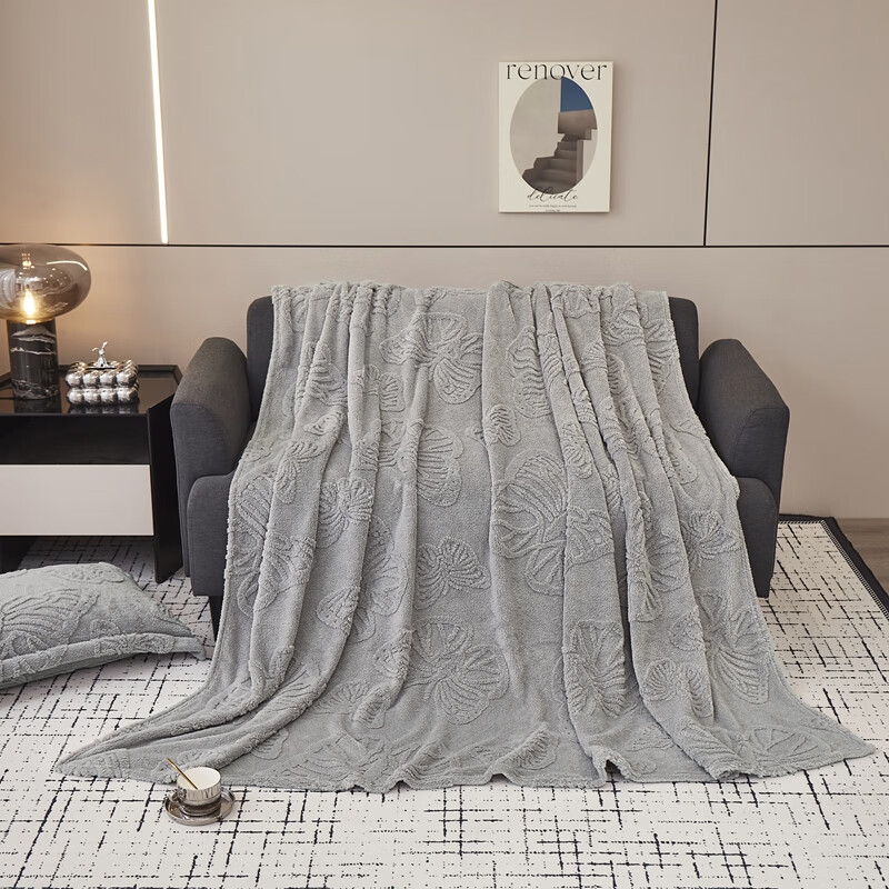 约克罗兰 塔芙蓉提花素雅毯 纯色蝴蝶盖毯YKT5302 浅灰 200*230cm
