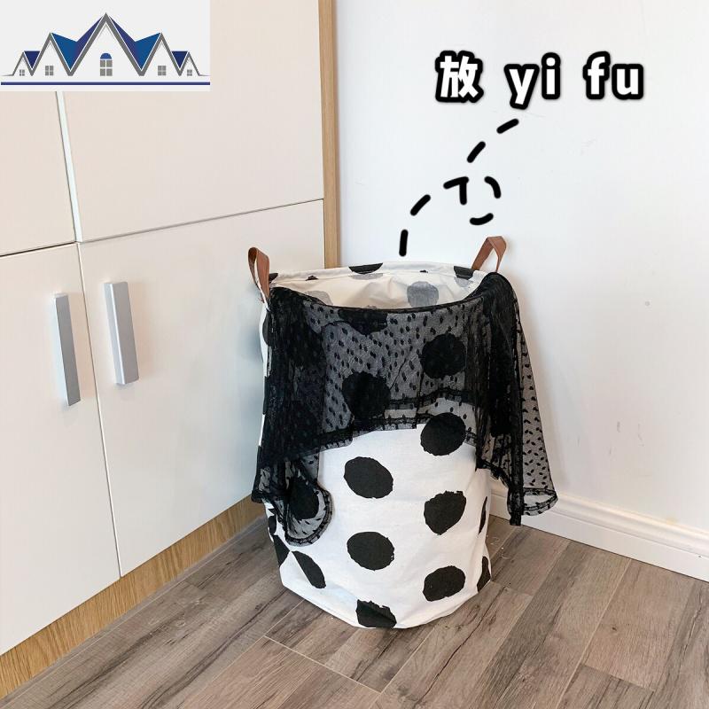 *片片吖*ins韩风收纳篮波点奶牛北欧脏衣筐脏衣服桶收纳筐可折叠 三维工匠高清大图