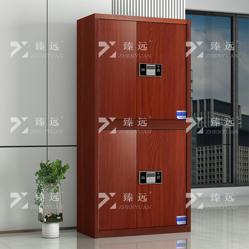 臻远 ZYJJ-80060 保密柜 红木纹分双节电子锁 长900*宽420*高1900mm 单位:1台高清大图