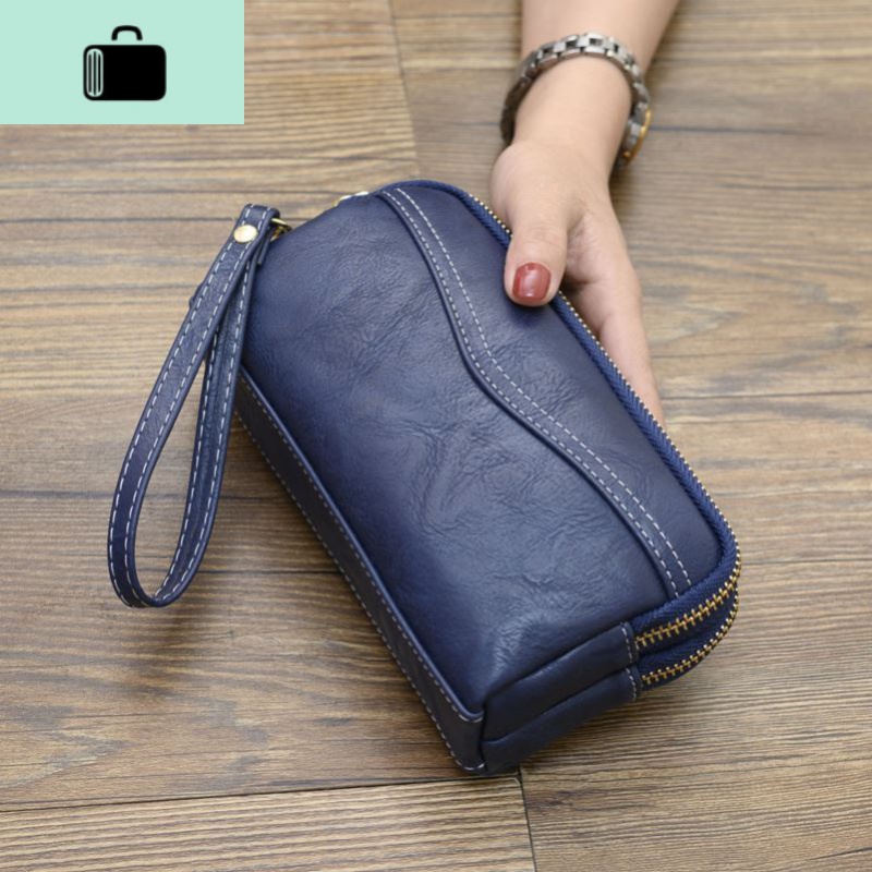 钱包女长款2020新款时尚欧美手拿包零钱包手抓包法式皮包手拿包NEW LAKE 宝蓝色