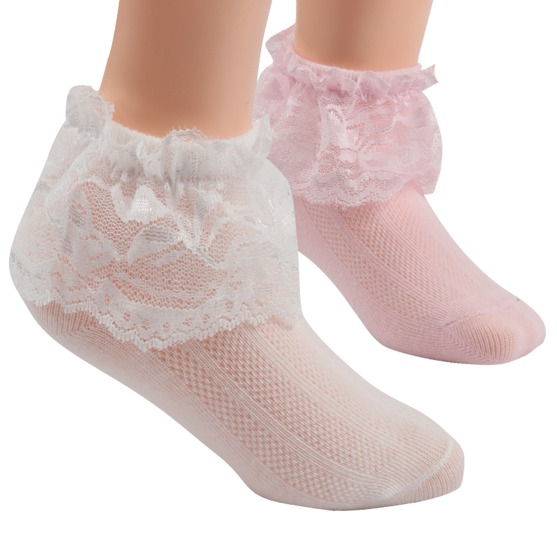 儿童袜子夏季薄款女童公主女孩蕾丝花边袜宝宝纯棉春秋薄款网眼四双装巴布 