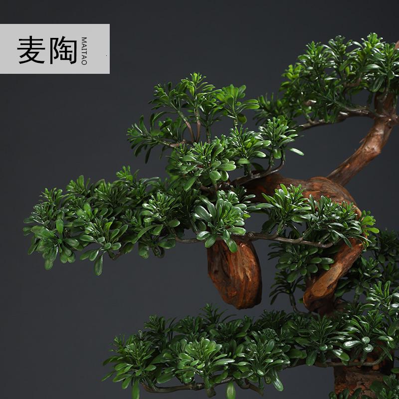 美帮汇玄关装饰品样板间软装摆件仿真新中式迎客松盆景绿植客厅酒店家居高清大图