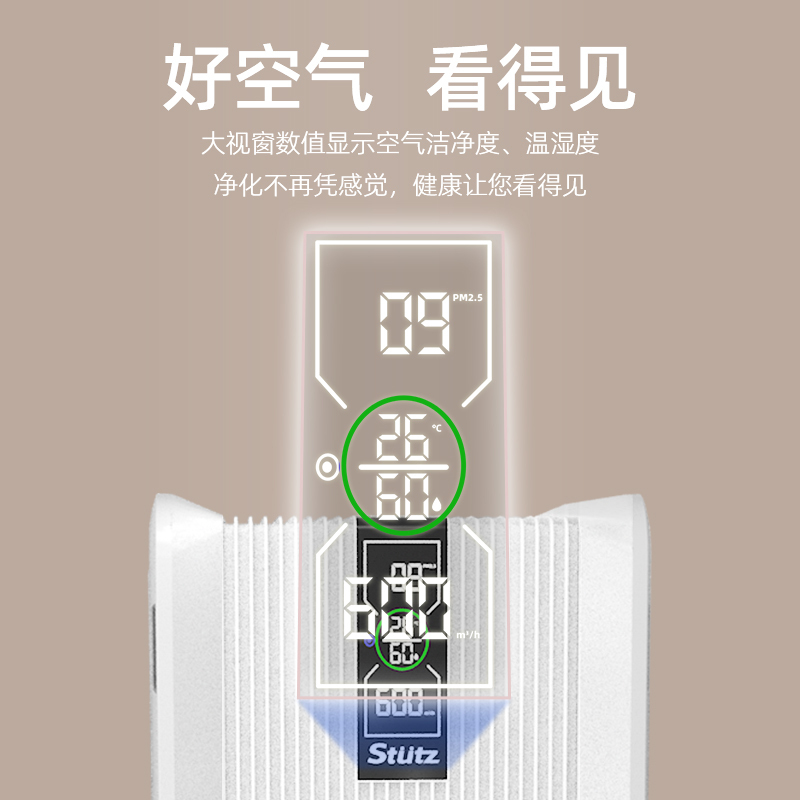 施图茨(STUTZ)空气净化器除甲醛家用负离子净化除TOVC过敏原母婴除异味去烟味实时数显 KJ800FK-S2珍珠白