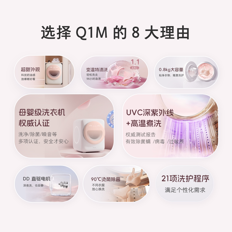 [新品]石头迷你滚筒洗衣机Q1M 小咖灰 0.8kg全自动滚筒母婴儿童内衣内裤洗衣机 儿童母婴适用 直驱电机 高温煮洗