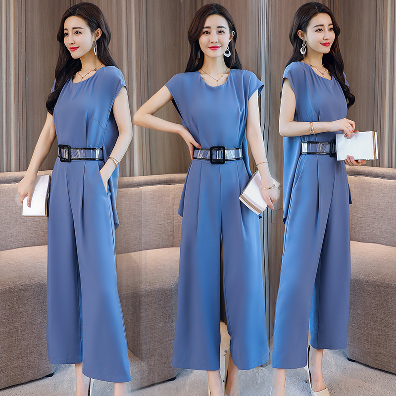夏款时尚两件套女士新品春韩版潮女神范显瘦大码阔腿裤休闲套装女