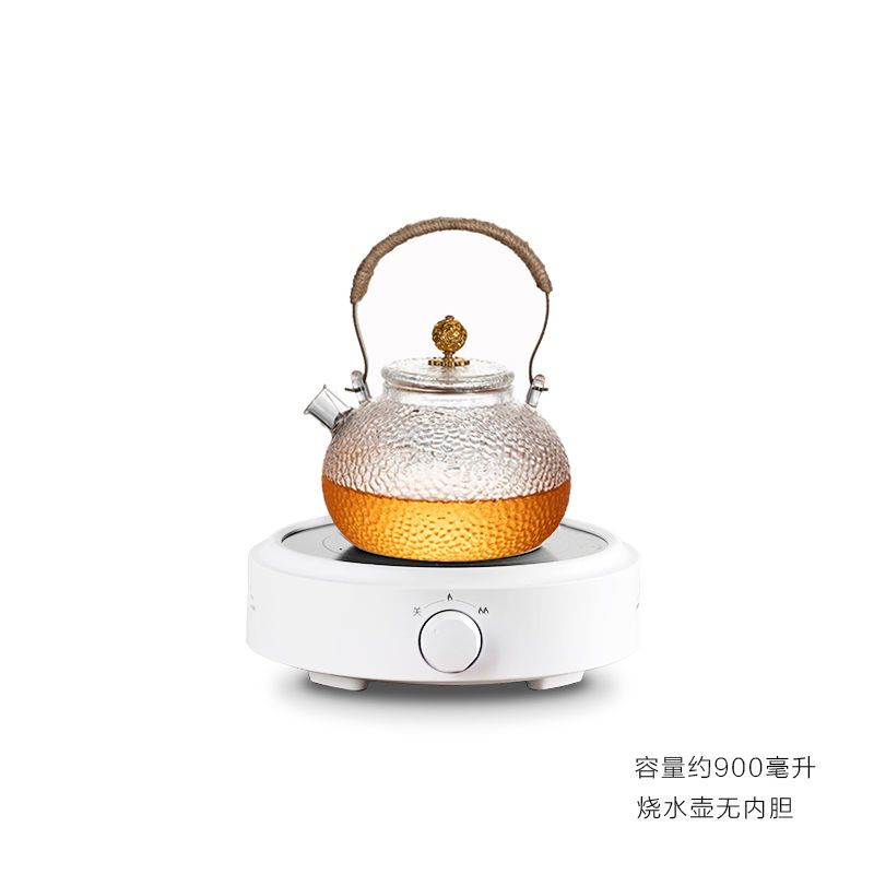 迷你电陶炉煮茶器小型电磁炉茶炉玻璃煮茶壶烧水泡茶茶具套装家用|白色炉+G款茶壶