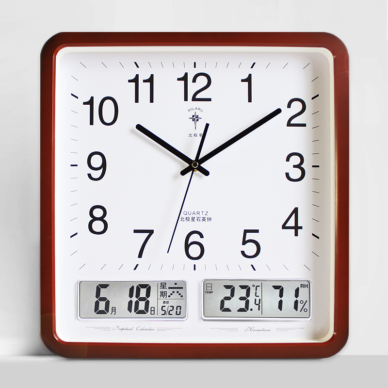 北极星(polaris)客厅大挂钟现代创意时尚万年历钟表方形静音简约时钟