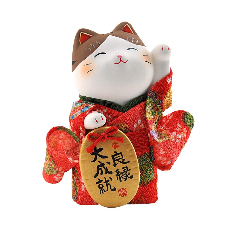 日本猫陶瓷摆件生日结婚开业创意摆件家居饰品 三维工匠 5只小判全家福&10CM