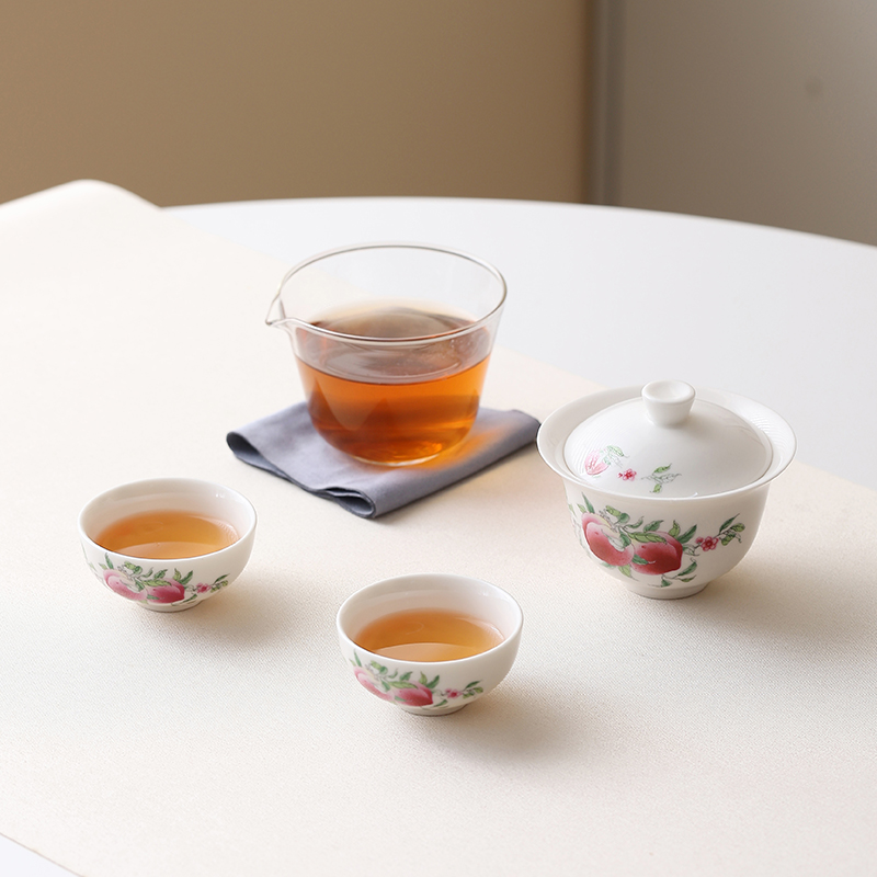 八方礼桃韵粉彩旅行茶具 便携陶瓷茶具 白玉瓷粉彩工艺精致设计随行茶具高清大图