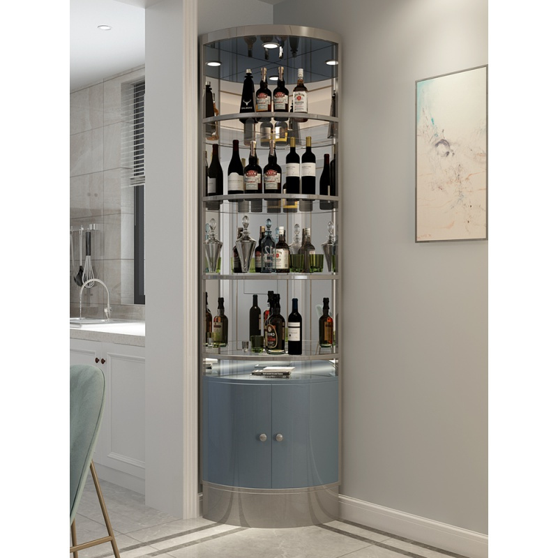 寻木匠碧桂园轻奢不锈钢三角柜带玻璃酒柜后现代拐转角酒柜客厅扇形柜