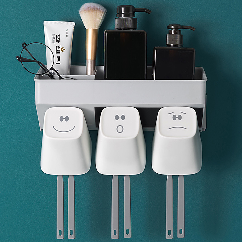 吸壁式牙刷架洗漱套装壁挂牙杯架卫生间牙刷杯牙具架置物架收纳架