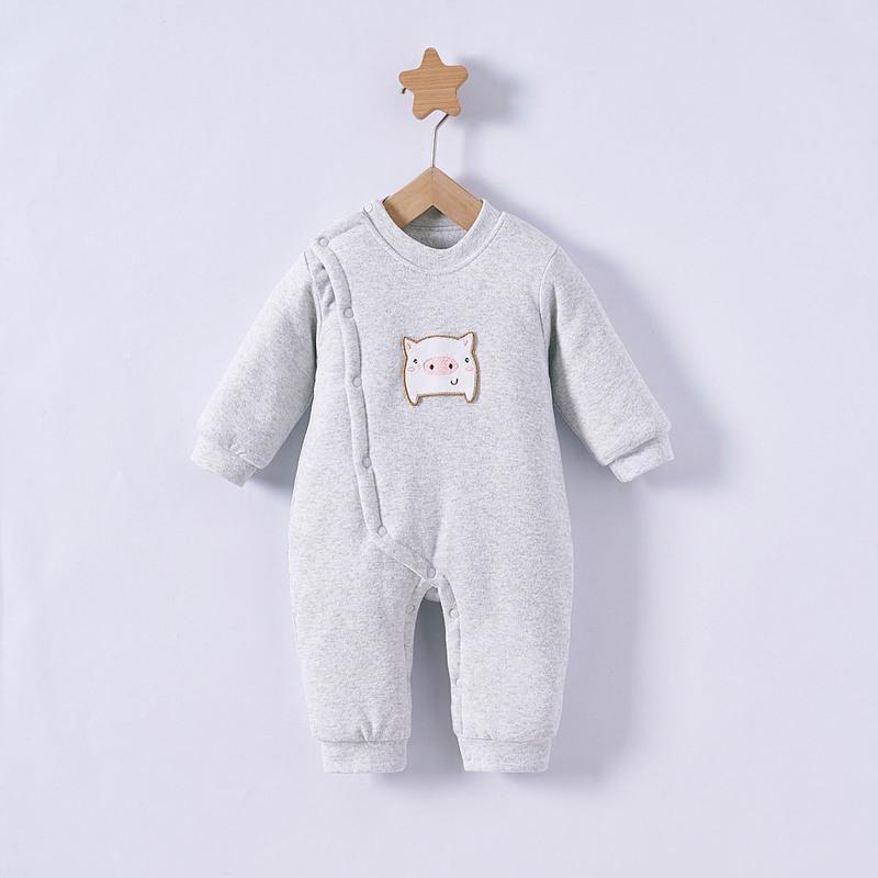 秋冬新生儿加厚衣服保暖初生婴儿连体衣3-6-18月宝宝夹棉哈衣薄棉 亮粉色 73