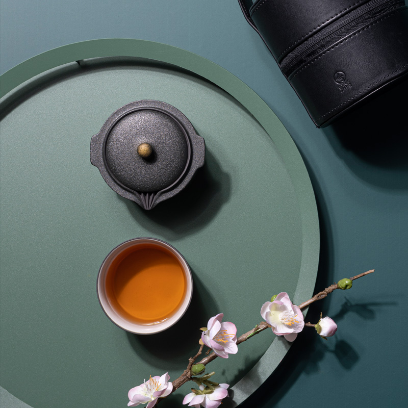 万仟堂(Edenus)旅行茶具 高档单人茶具套装便携包快客杯一壶一杯伴手礼天时地利A 星砂釉 1壶1杯1便携包