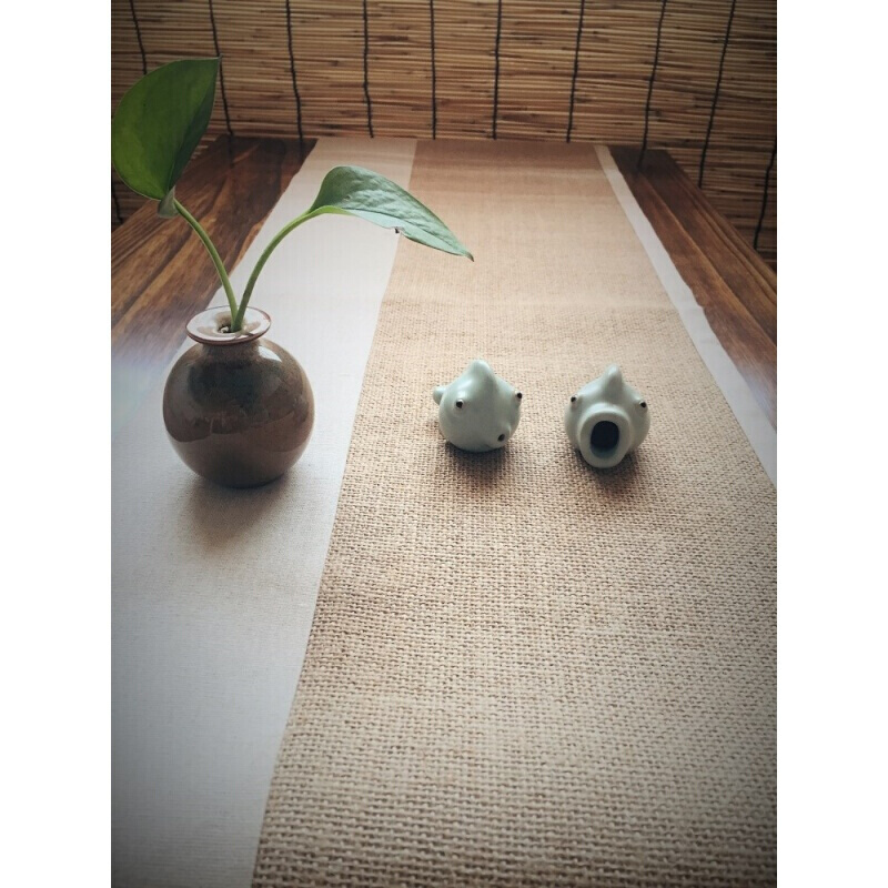 桌旗茶旗茶席茶垫茶道零配日式黄麻茶布棉麻桌垫桌布茶巾桌布麻布麻色黄麻300*35cm(定做款)配6个茶垫