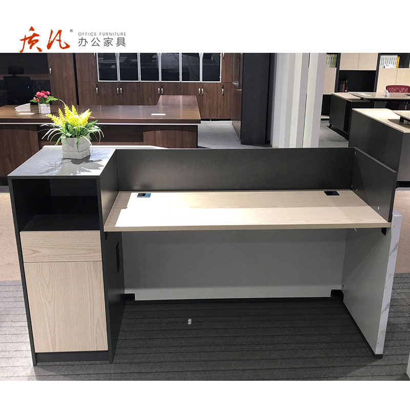 苏宁 质凡 木质办公前台仿大理石纹路服务台吧台 A款2.4米前台(白橡色)高清大图